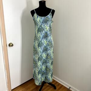 Express Tricot Dress Womens M Blue Swirl Print Y2K Maxi